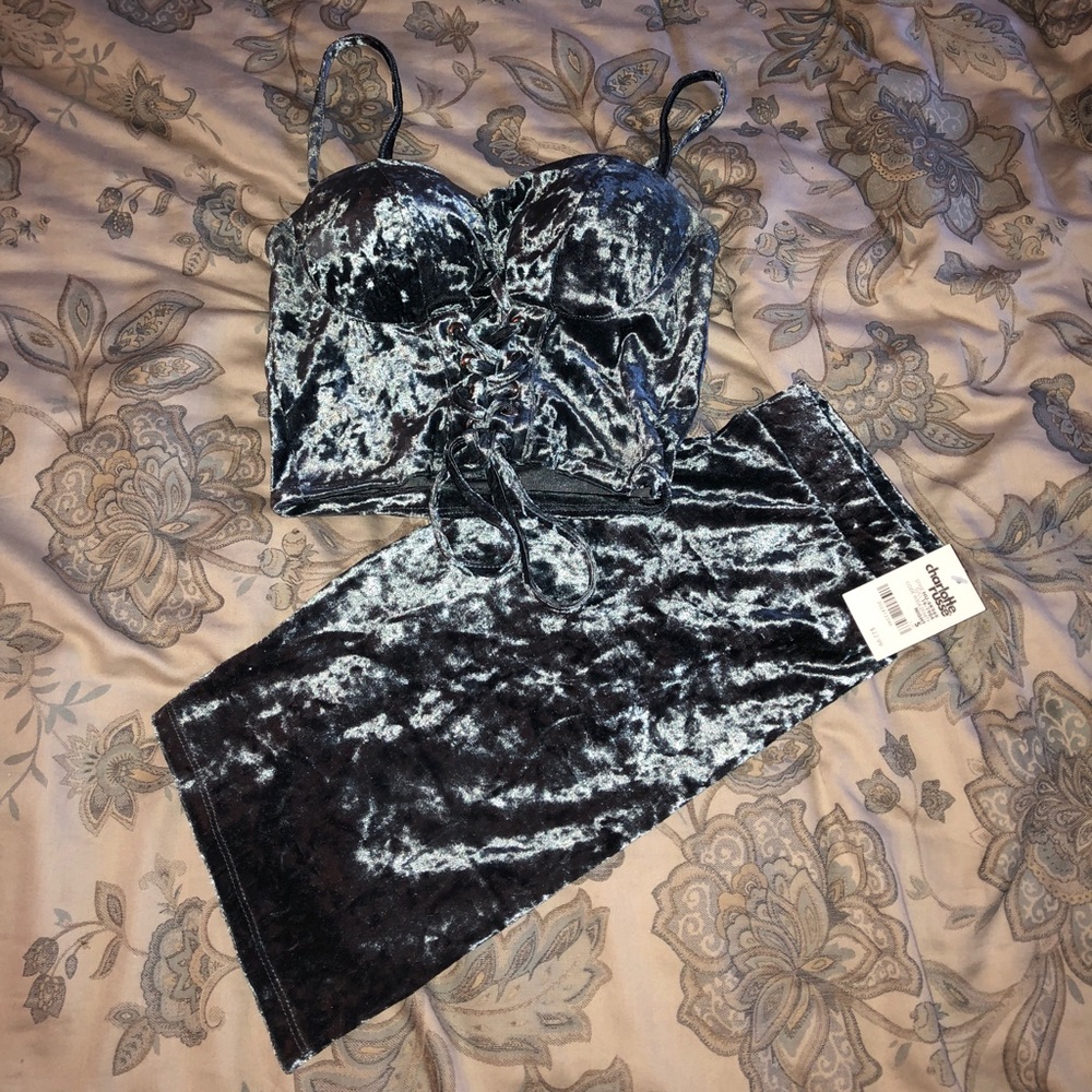 Velvet Cropped Top & Mini Skirt Set